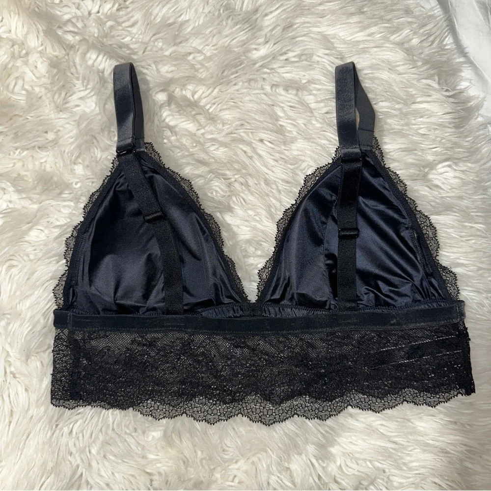 Victoria’s Secret | Longline Lace Velvet Bralette Black Plunge V Neck